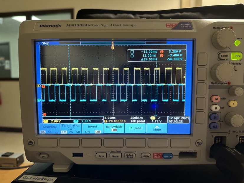 Oscilloscope output of encoders A and B channel